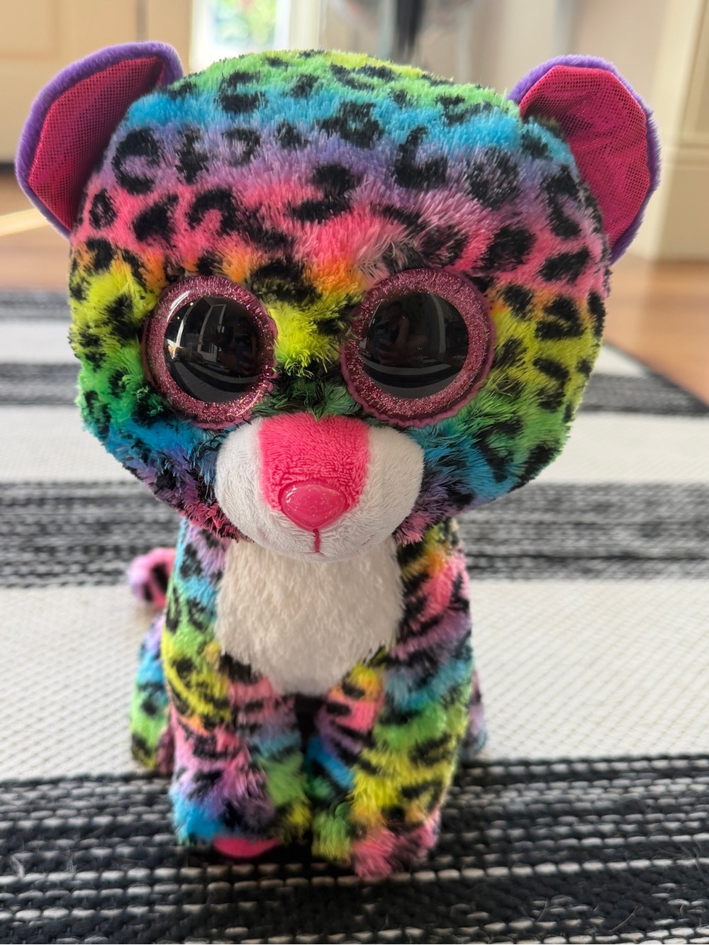Ty Dotty Rainbow Leopard Plush Cat Toy with Pink Nose and Glitter Eyes